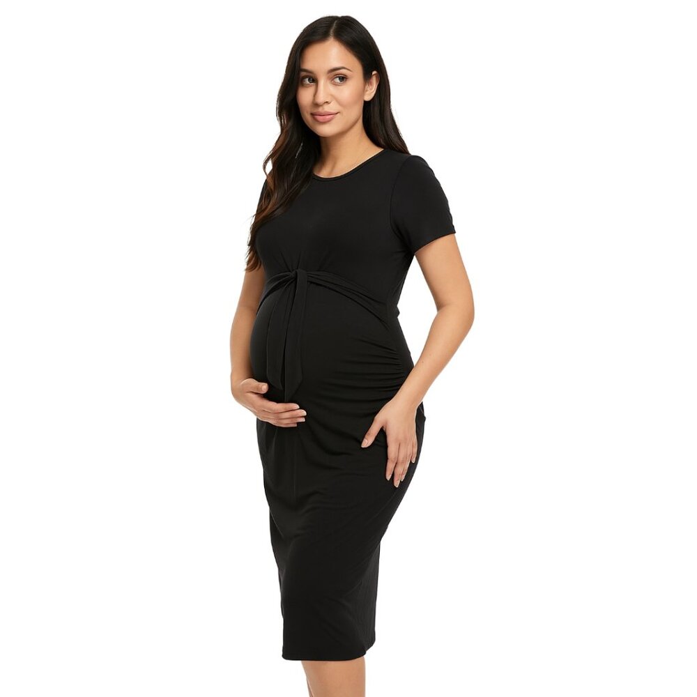Pinkblush Black Midi Dress with Tie-Front